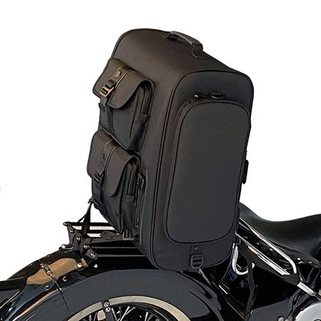 motorcycle seat bag, sissy bar Street motorcycle tail bag, travel Luggage with strap attachment system.